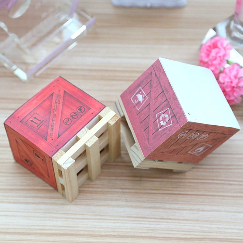 Custom School Office Stationery Supplies Paper Stickers Index Posted Cube 3D Block Sticky Notes Memo Pad With Mini Wooden Pallet