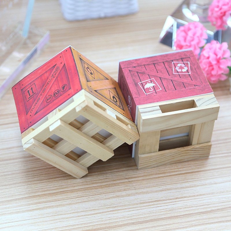 Custom School Office Stationery Supplies Paper Stickers Index Posted Cube 3D Block Sticky Notes Memo Pad With Mini Wooden Pallet