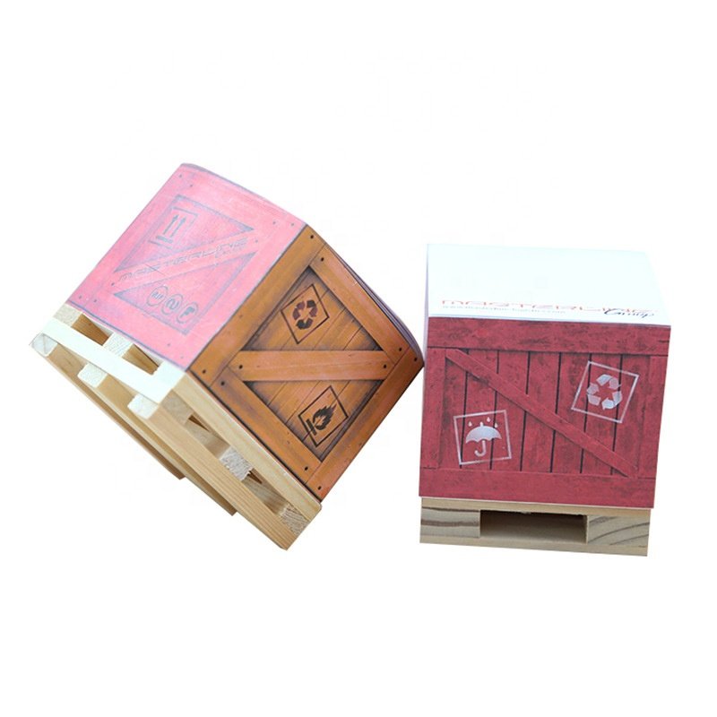 Custom School Office Stationery Supplies Paper Stickers Index Posted Cube 3D Block Sticky Notes Memo Pad With Mini Wooden Pallet
