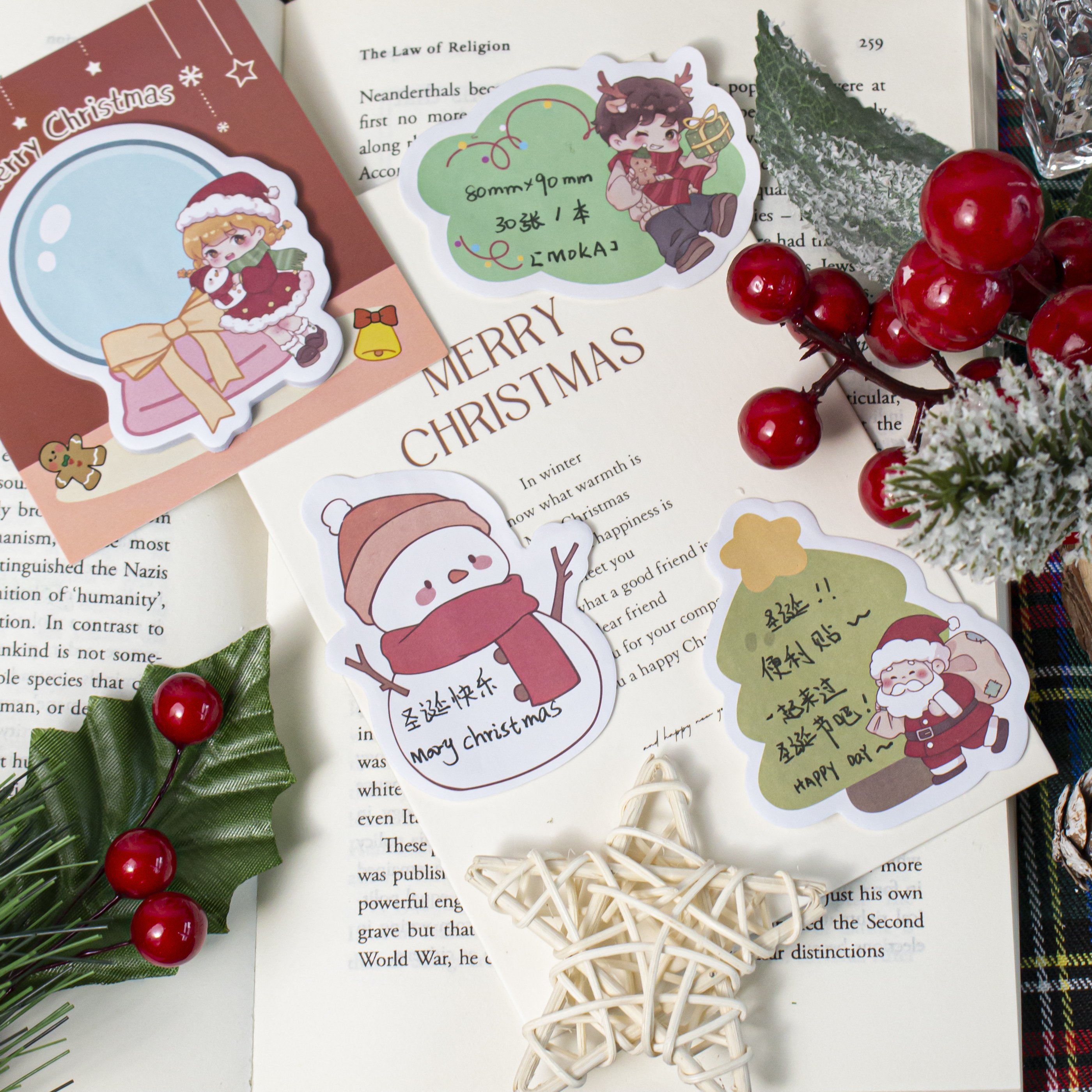 Cute Cartoon Pattern Self-Adhesive Sticky Notes for Students Cross Border Christmas Paper Notes for Note Taking