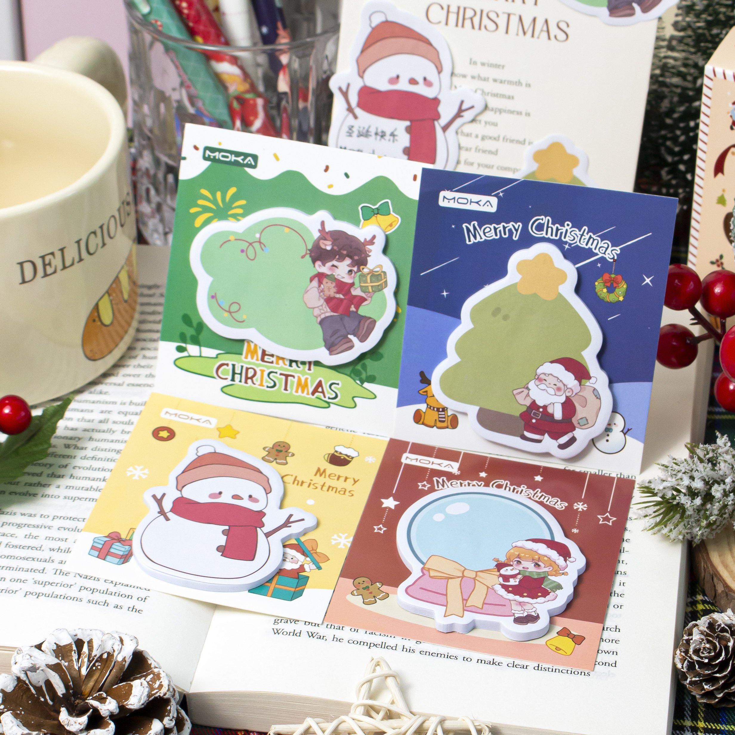 Cute Cartoon Pattern Self-Adhesive Sticky Notes for Students Cross Border Christmas Paper Notes for Note Taking