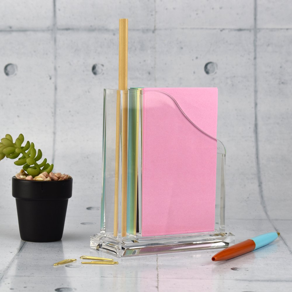 Hot Sales Acrylic Memo Pad Post Sticky Note holder Desk Stationery Organizer Pencil Pen Holder