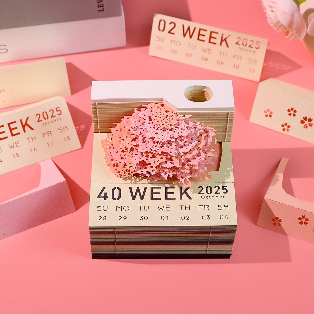Custom Logo Printed 3D Sticky Note Memo Pads 3D Paper Art Sculpture Sakura Tree House Christmas Gift Weekly Block Notes Calendar