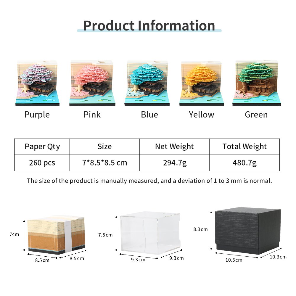 Custom Logo Printed 3D Sticky Note Memo Pads 3D Paper Art Sculpture Sakura Tree House Christmas Gift Weekly Block Notes Calendar