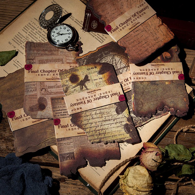 30pcs/pack Burn Marks Material Paper Fantasy Final Chapter Series Vintage Journal Collage Material Base Paper 8 Models