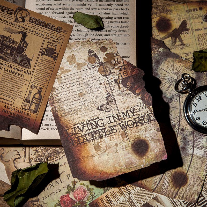 30pcs/pack Burn Marks Material Paper Fantasy Final Chapter Series Vintage Journal Collage Material Base Paper 8 Models