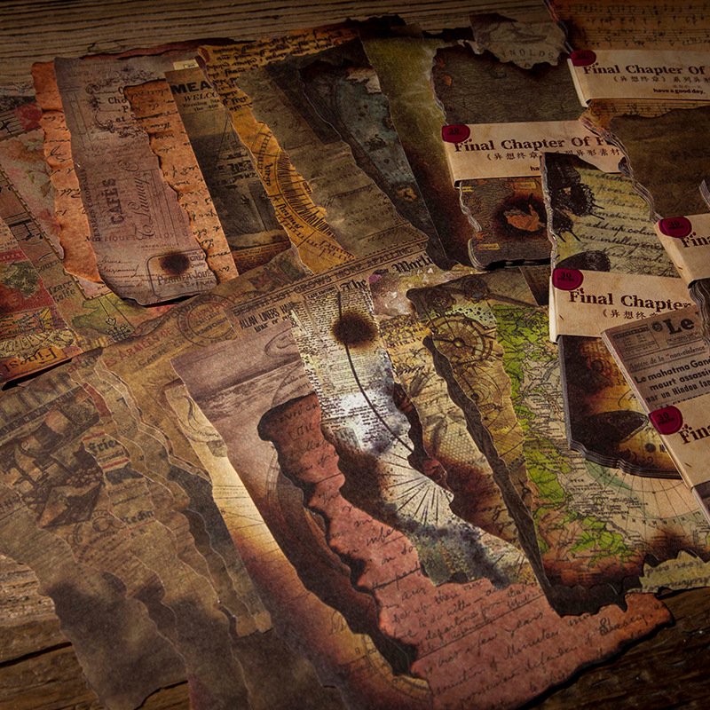 30pcs/pack Burn Marks Material Paper Fantasy Final Chapter Series Vintage Journal Collage Material Base Paper 8 Models