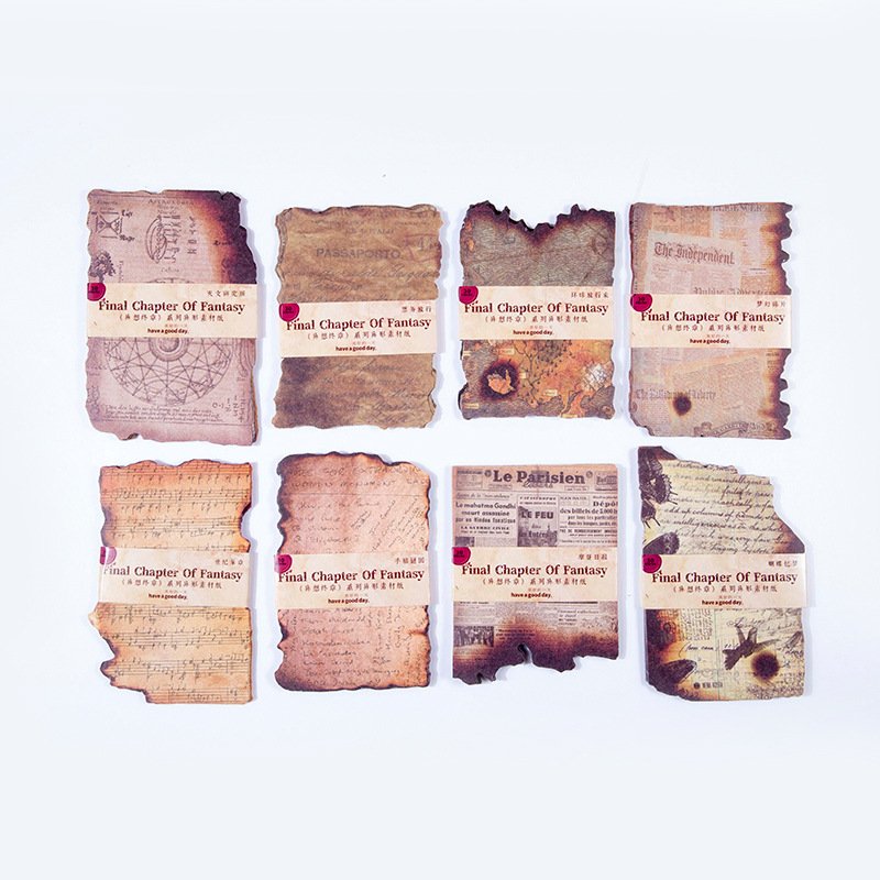 30pcs/pack Burn Marks Material Paper Fantasy Final Chapter Series Vintage Journal Collage Material Base Paper 8 Models