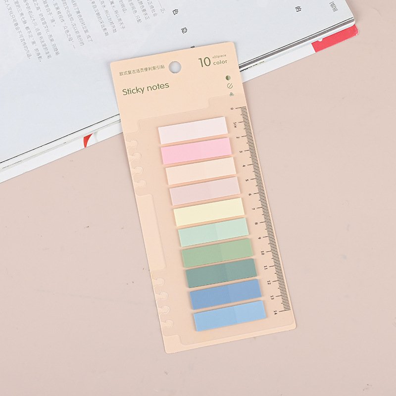 PET Paper Markers with Color Sticky Notes Flag Classification Index Tabs Writable Sticker and Loose-leaf PP Ruler for Drawing