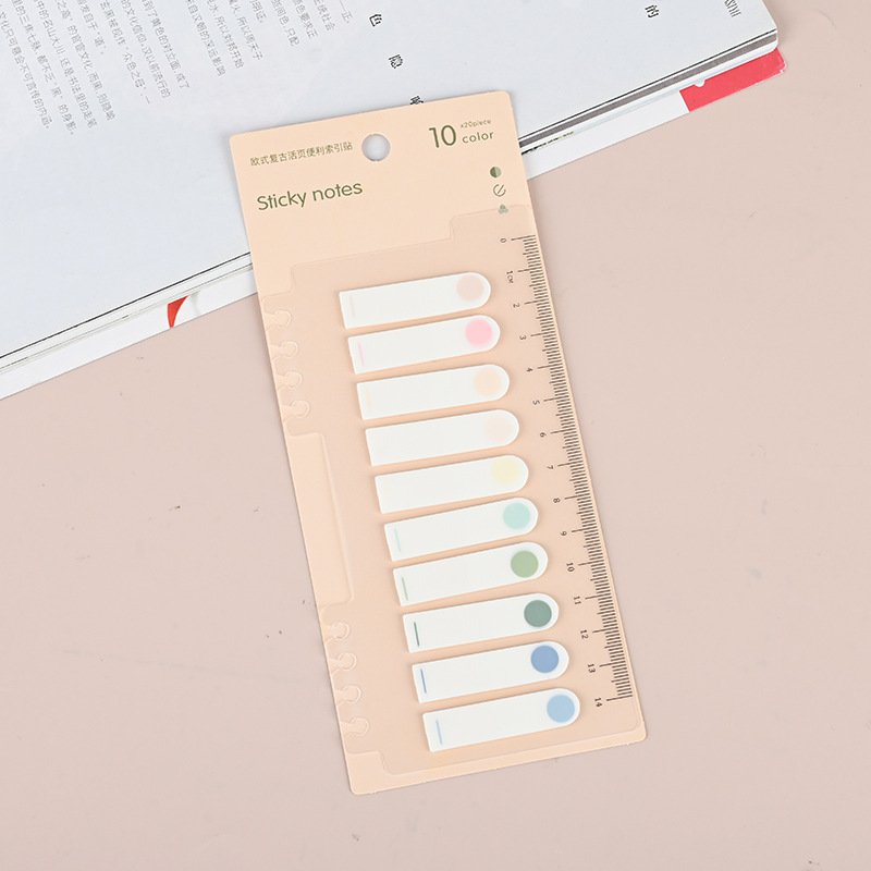 PET Paper Markers with Color Sticky Notes Flag Classification Index Tabs Writable Sticker and Loose-leaf PP Ruler for Drawing