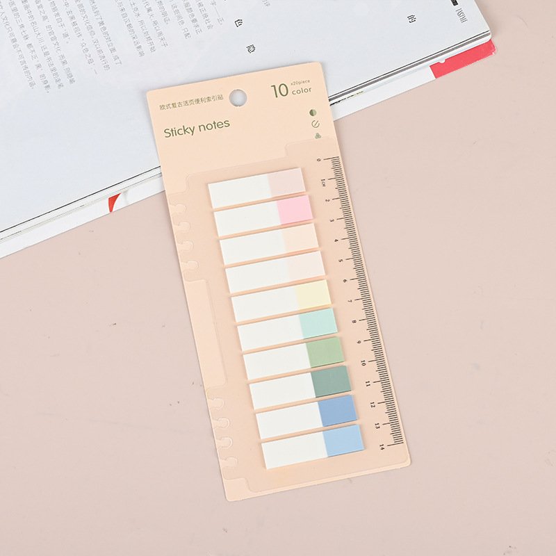 PET Paper Markers with Color Sticky Notes Flag Classification Index Tabs Writable Sticker and Loose-leaf PP Ruler for Drawing