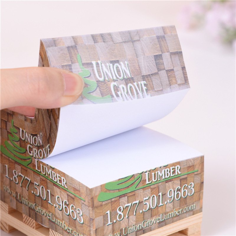 X906-1 High Quality Customized 4 Side Printing Wooden Pallet Sticky Notes Mini Paper Blocks Memo Pad Cube With Logo