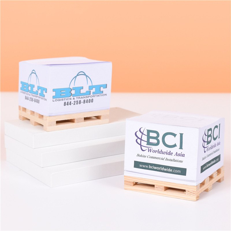 X906-1 High Quality Customized 4 Side Printing Wooden Pallet Sticky Notes Mini Paper Blocks Memo Pad Cube With Logo