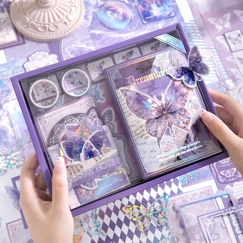 1 box contains Material Gift Box Warm Send Series INS Butterfly Theme Handbook DIY Material Decorative Recycled Stickers