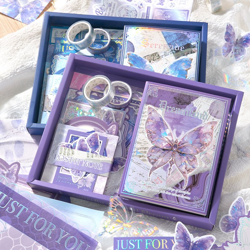 1 box contains Material Gift Box Warm Send Series INS Butterfly Theme Handbook DIY Material Decorative Recycled Stickers
