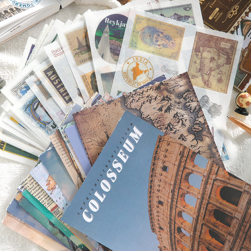50pcs/pack Sketchbook Travel Series Vintage Landscaping Handbook DIY Material Decorative Priming