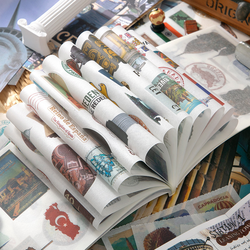 50pcs/pack Sketchbook Travel Series Vintage Landscaping Handbook DIY Material Decorative Priming