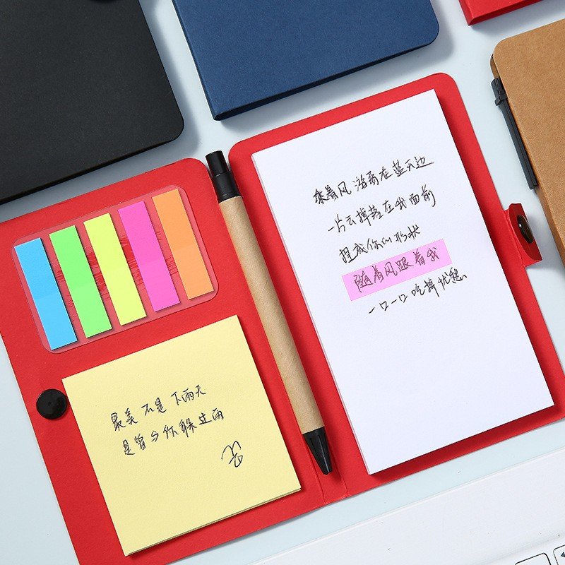 Simple &Transparent Button Type Kraft Paper Combination Sticky Note Pad Craft Paper Notepad Paper Ball Pen Memo Pad Use