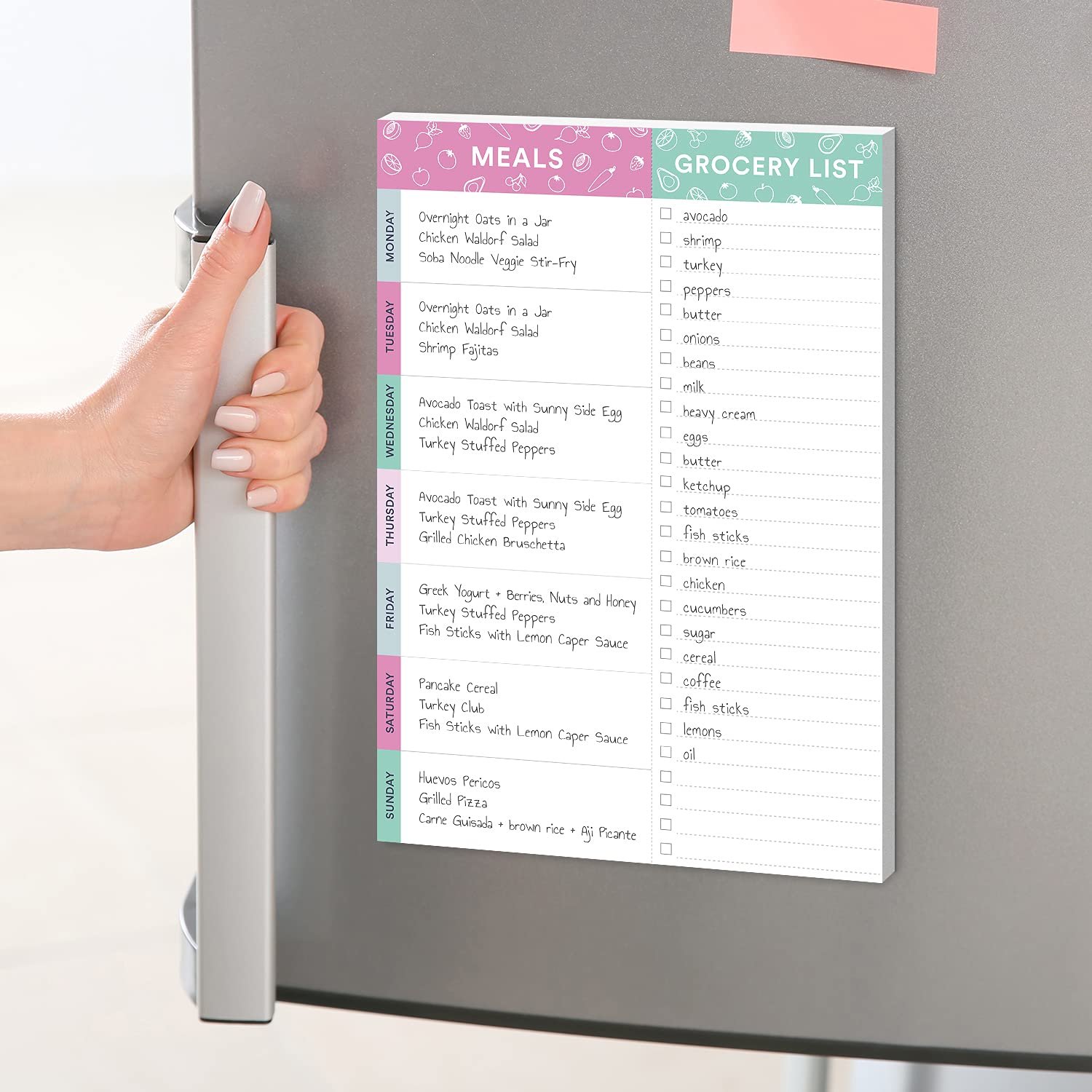 Customizable Full Magnet Back Shopping Lists Grocery List Pad for Fridge with Weekly Meal Plan Shopping List