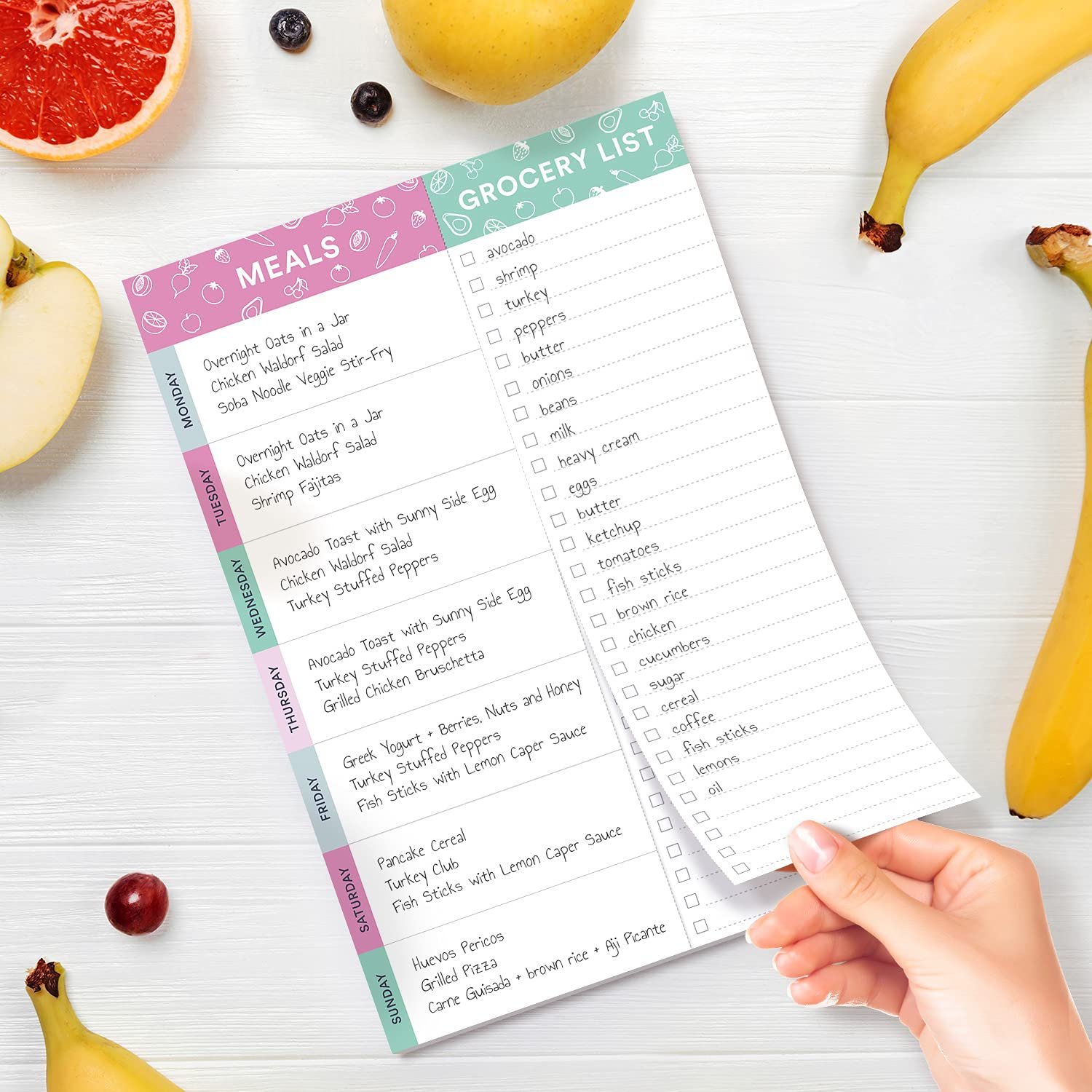 Customizable Full Magnet Back Shopping Lists Grocery List Pad for Fridge with Weekly Meal Plan Shopping List