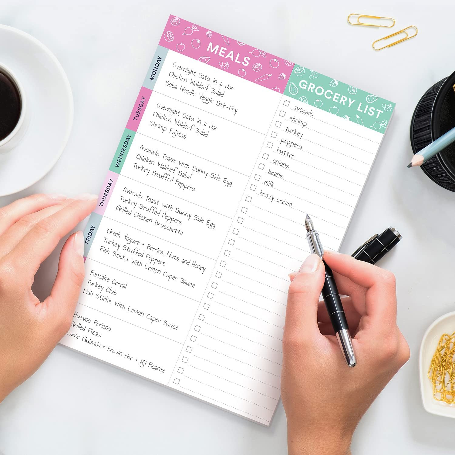 Customizable Full Magnet Back Shopping Lists Grocery List Pad for Fridge with Weekly Meal Plan Shopping List