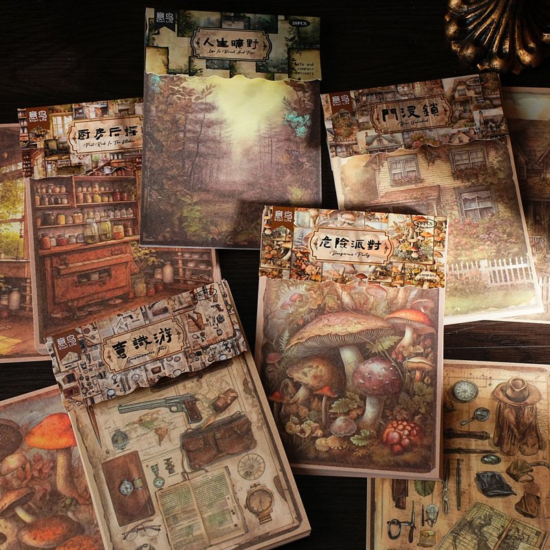 20pcs/pack A6 vintage style material paper student message paper packaging handbook landscape decoration underlining material pa