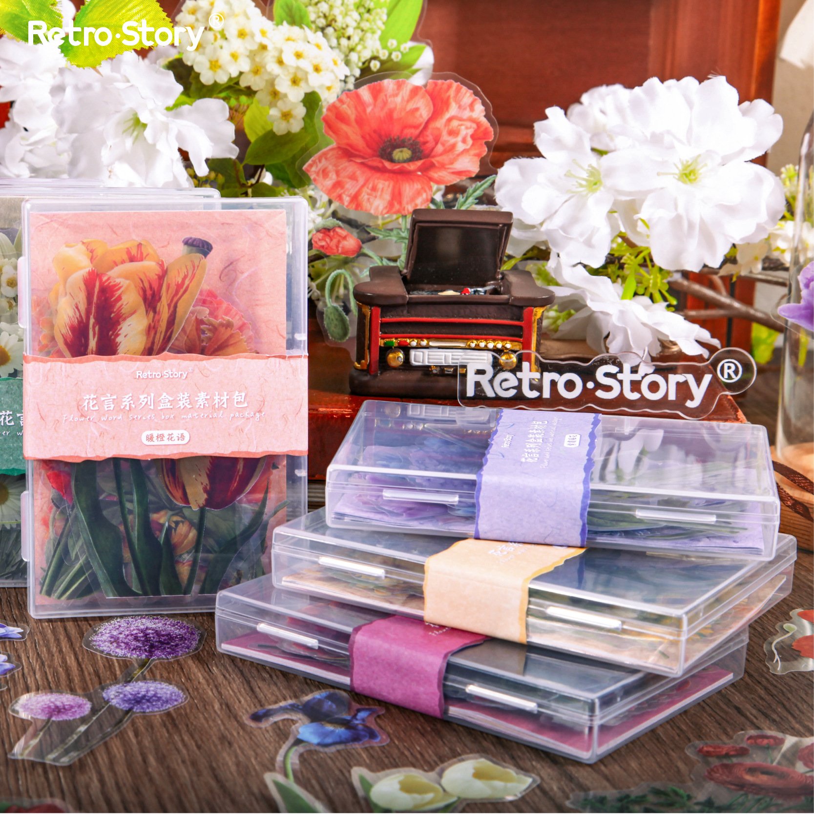 31pcs/pack Boxed material pack Flower Words Series INS Flower Handbook DIY Material Decoration Bottom