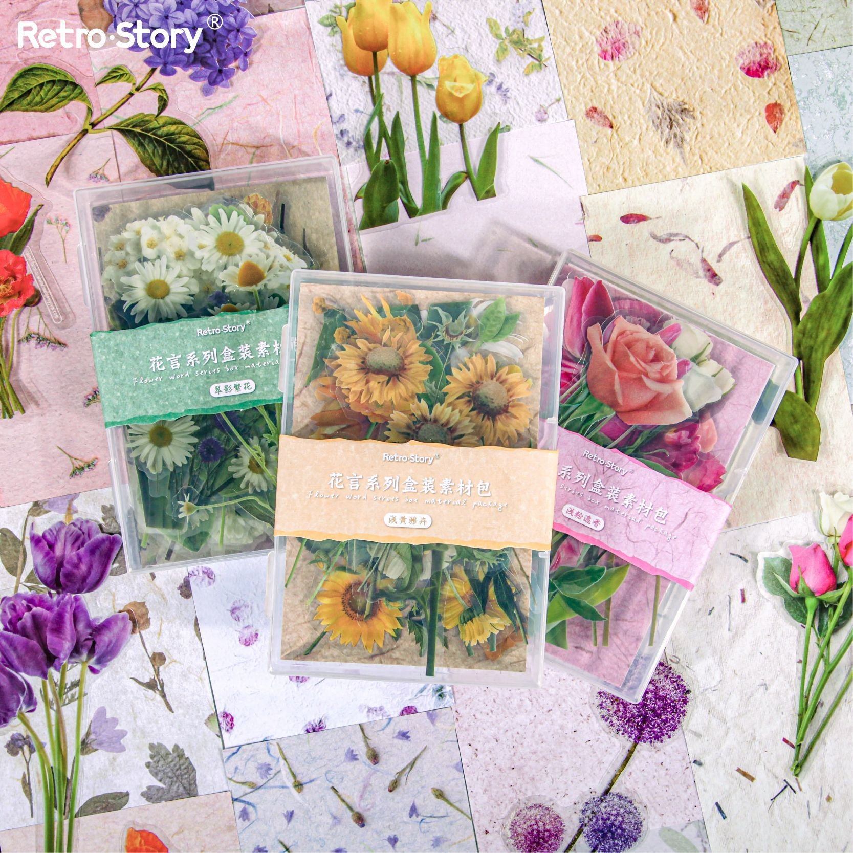 31pcs/pack Boxed material pack Flower Words Series INS Flower Handbook DIY Material Decoration Bottom