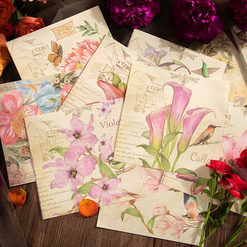 50 Pieces/Pack Material Book Colorful World Series Retro Flower DIY Journal Decoration Base Collage 6 Models