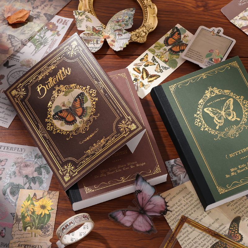1 box into Gift Set Butterfly Warm Send Series Retro Creative Handbook Collage Base Material