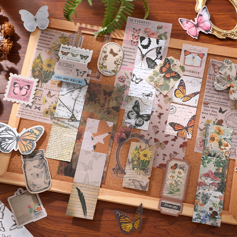1 box into Gift Set Butterfly Warm Send Series Retro Creative Handbook Collage Base Material