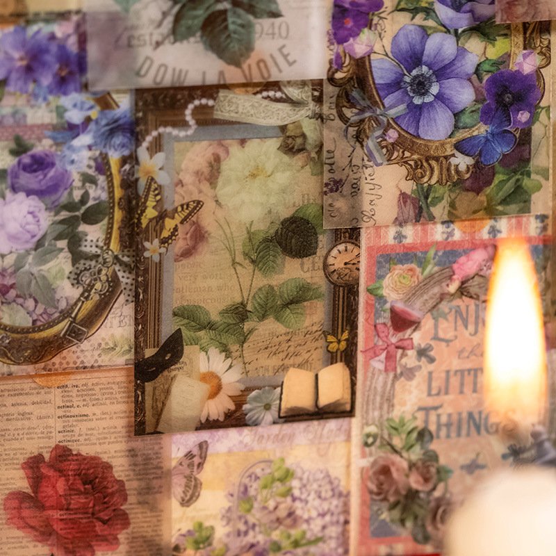 50pcs/pack Material Book Flower Elegant Charm Series Vintage Flower Handbook DIY Material Decorative Underlining