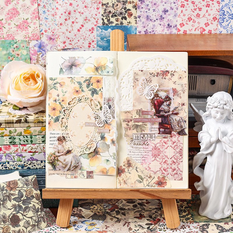 100pcs/pack Bewitching Flower Cranberry Garden Handbook Stickers Material Book Vintage Sticky Notes No Adhesive Material Paper