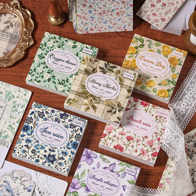 100pcs/pack Bewitching Flower Cranberry Garden Handbook Stickers Material Book Vintage Sticky Notes No Adhesive Material Paper