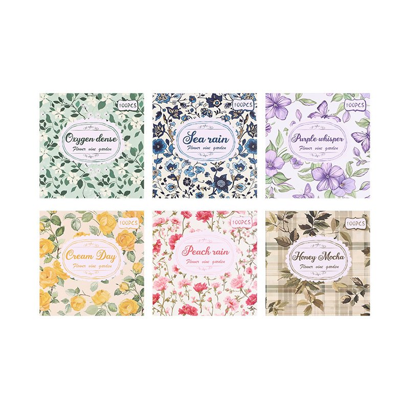 100pcs/pack Bewitching Flower Cranberry Garden Handbook Stickers Material Book Vintage Sticky Notes No Adhesive Material Paper