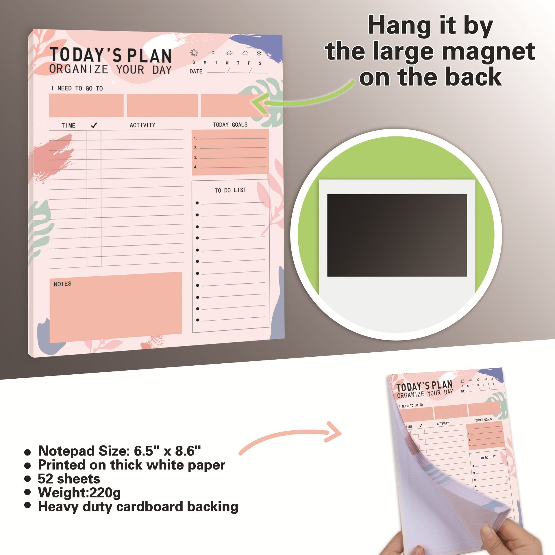 Bloom Magnetic Weekly Meal Planning Pad Hanging Fridge Organizer Magnets Notepad Food/Menu Daily Planners Weekly Organizer Memo