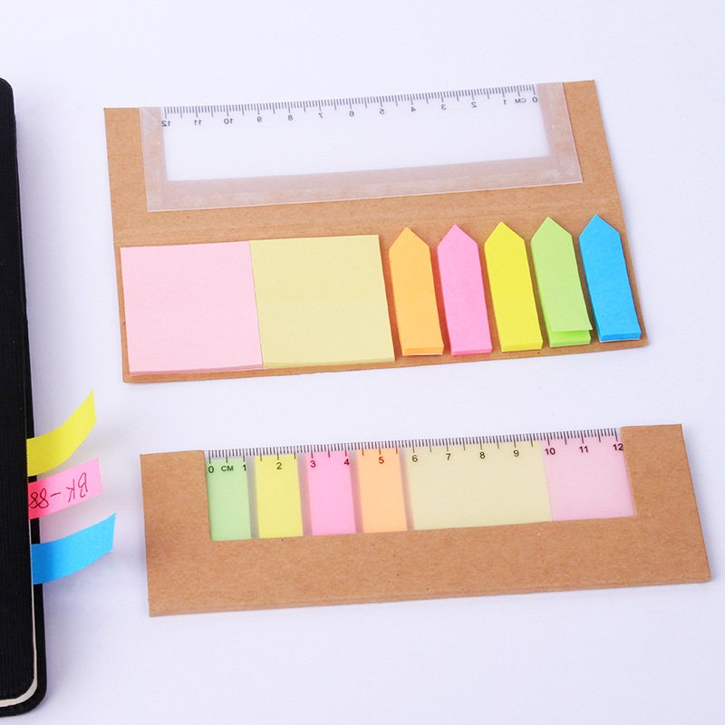 Promotional Wholesale Office & School Supplies Custom Logo Printed Recycled Kraft Paper Sticky Memo Notes With Ruler