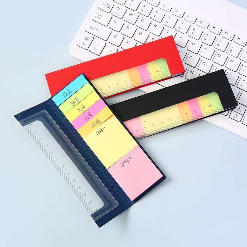 Promotional Wholesale Office & School Supplies Custom Logo Printed Recycled Kraft Paper Sticky Memo Notes With Ruler