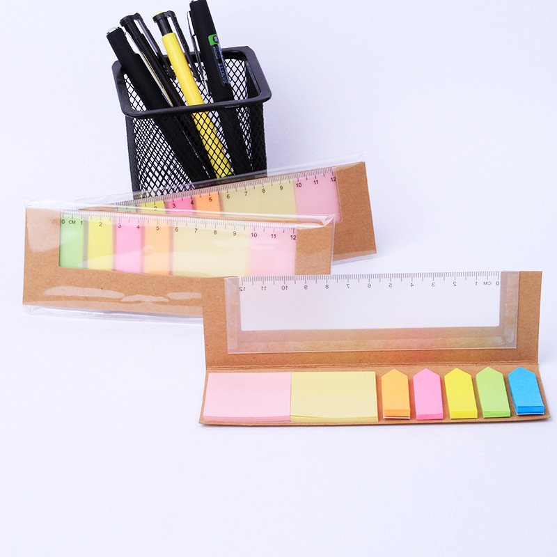 Promotional Wholesale Office & School Supplies Custom Logo Printed Recycled Kraft Paper Sticky Memo Notes With Ruler