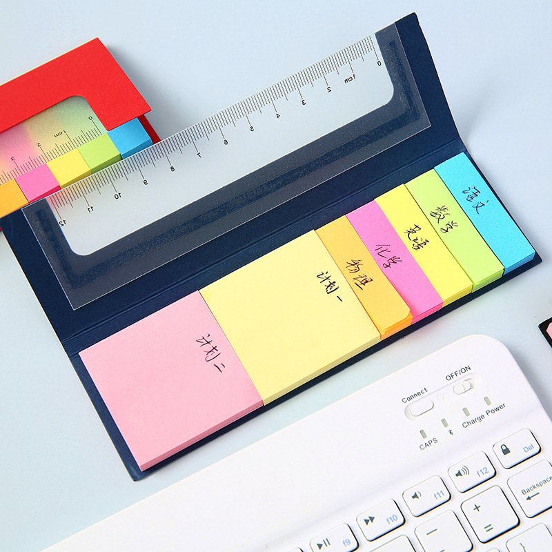 Promotional Wholesale Office & School Supplies Custom Logo Printed Recycled Kraft Paper Sticky Memo Notes With Ruler