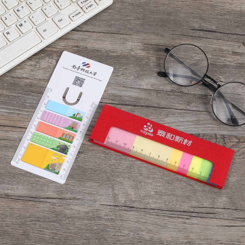 Promotional Wholesale Office & School Supplies Custom Logo Printed Recycled Kraft Paper Sticky Memo Notes With Ruler