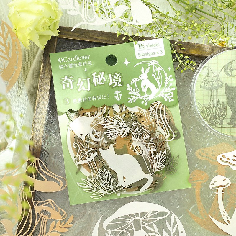 15pcs/pack Skeleton Lace Pack Quiet Garden Series Material
