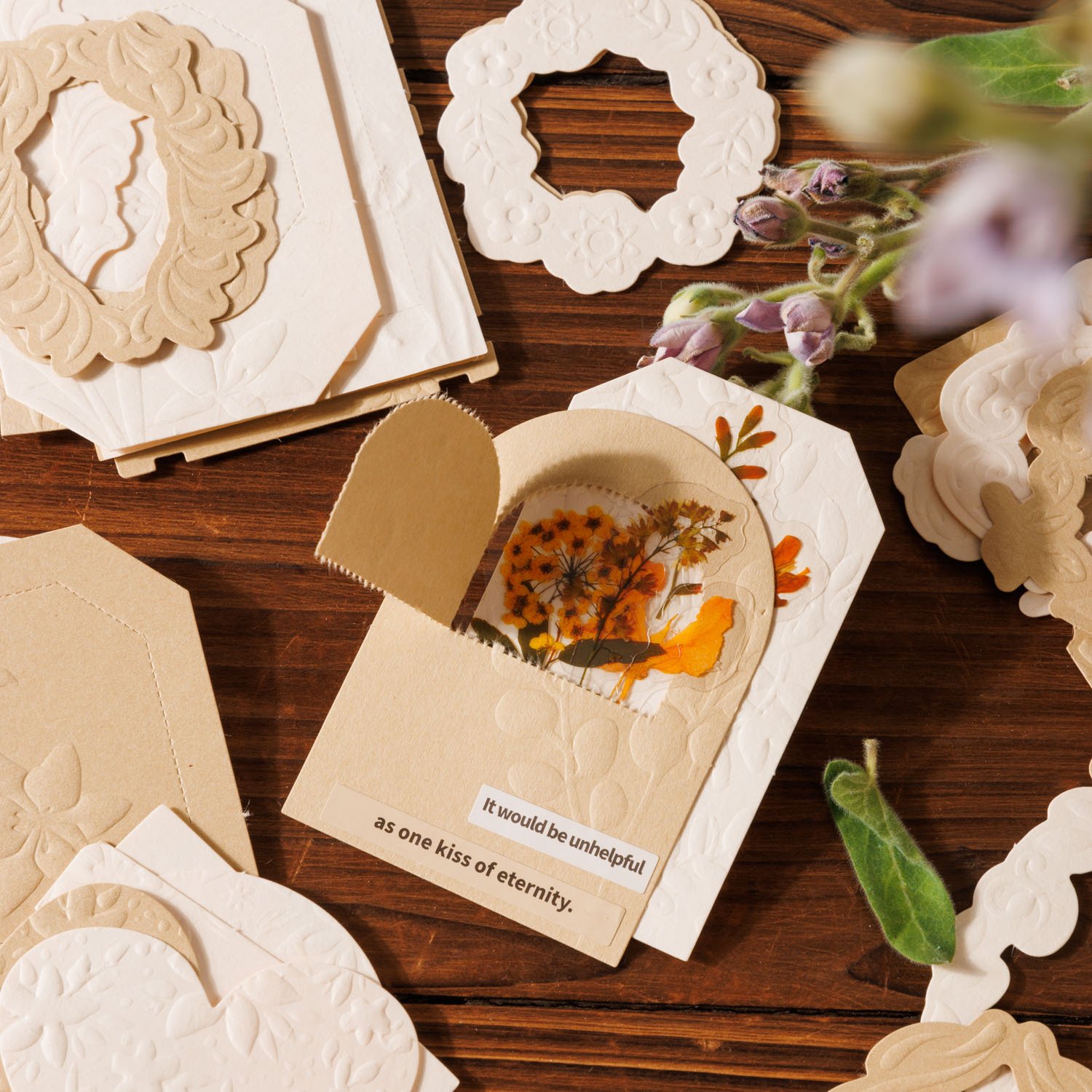 40 Pieces/Pack Sample Data Floating Flower Sea Series Special-Shaped Relief Journal Decoration 4 Options