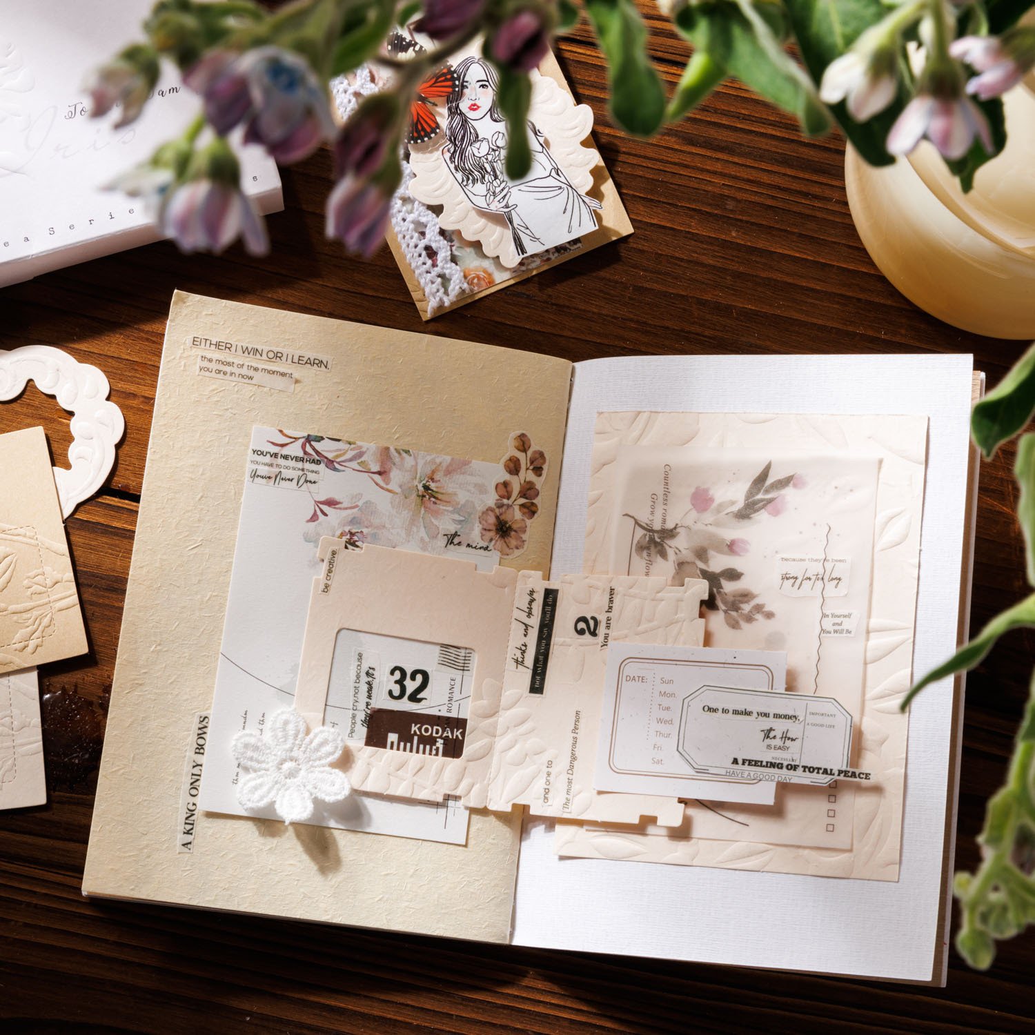 40 Pieces/Pack Sample Data Floating Flower Sea Series Special-Shaped Relief Journal Decoration 4 Options