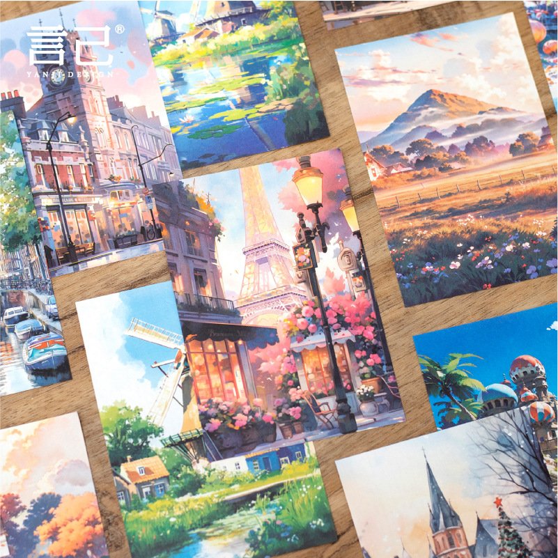 50pcs/pack Scenic Theme Material Book Picnic Diary Series White Kraft Paper with Collage Backing