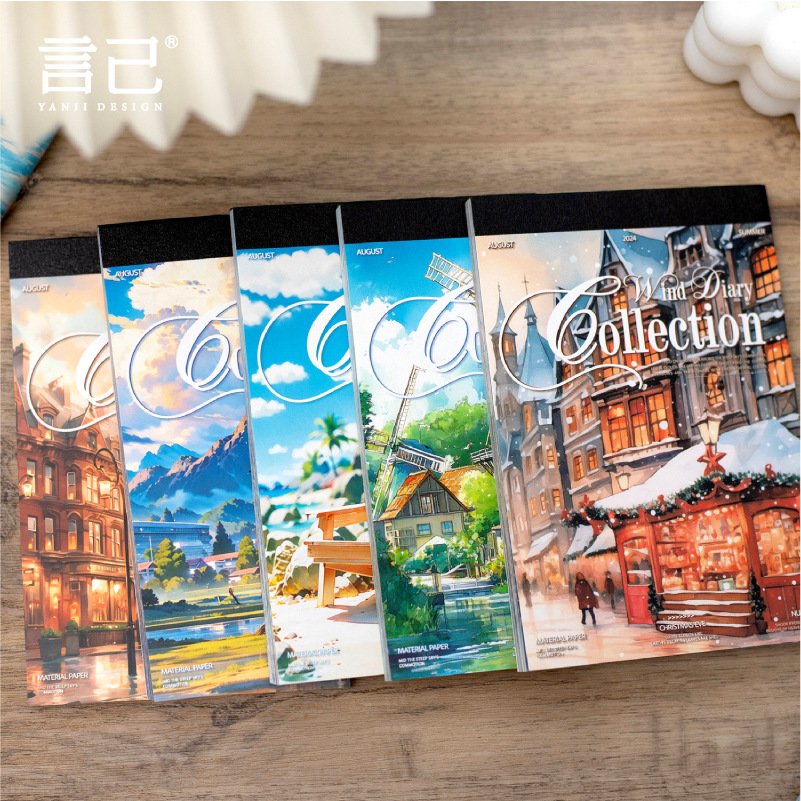 50pcs/pack Scenic Theme Material Book Picnic Diary Series White Kraft Paper with Collage Backing