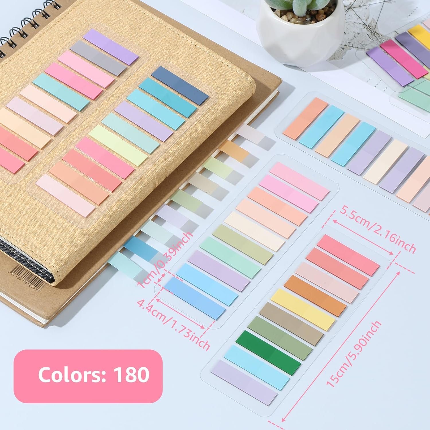 3600Pcs Sticky Tabs 180 Color Transparent Sticky Note Tabs Posted It Tabs Repositionable Flags Strip Bible reading