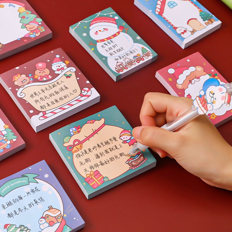 2024 Cartoon Christmas Memo Pads Stationery Kawaii Memo Pads Santa Claus Memo Pads 50 Sheets Decorative Notepad
