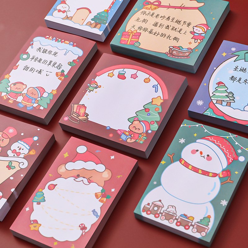 2024 Cartoon Christmas Memo Pads Stationery Kawaii Memo Pads Santa Claus Memo Pads 50 Sheets Decorative Notepad