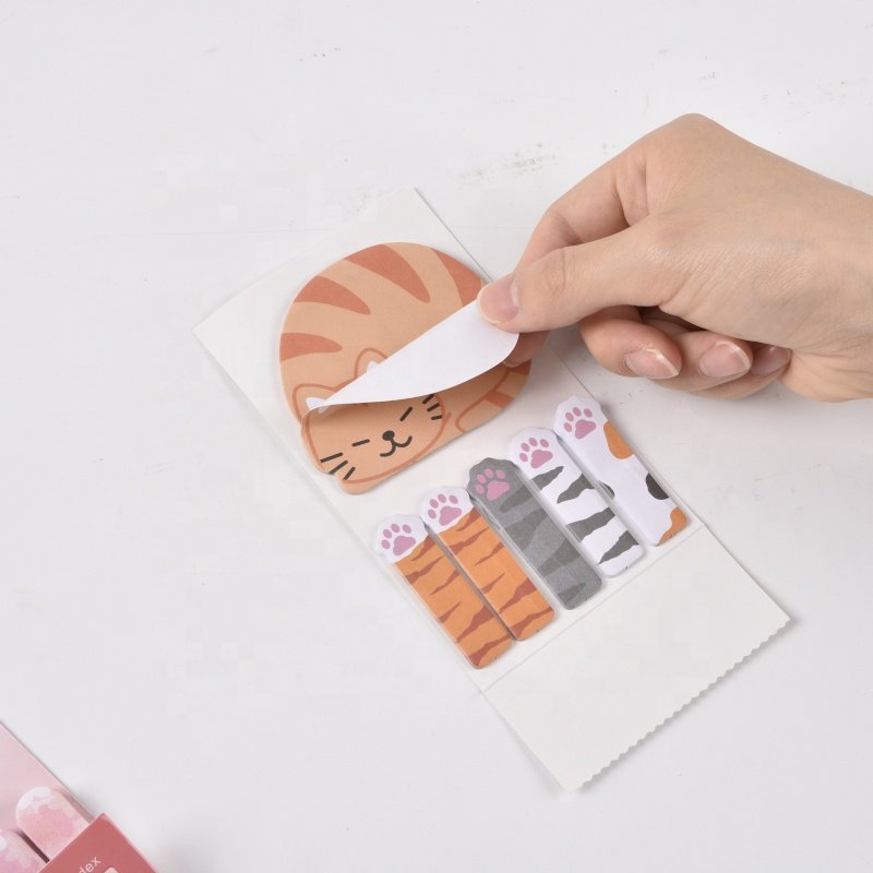 Kawai Cat shape sticky note pad cute cartoon animal shape mini sticky memo pad cat foot shape adhesive note pad for wholesale